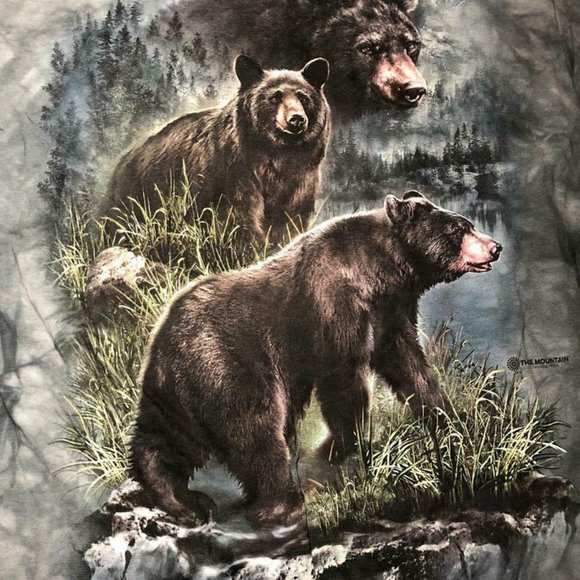 The Mountain Three Black Bears Grizzly Nature Forest Cotton Tie Dye T-Shirt S-3X - Picture 2 of 7